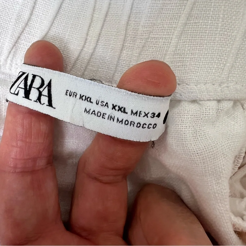 Zara White Linen-Blend Drawstring Pants